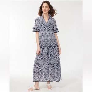 NWOT Chico's Embroidered Navy & White Eyelet Tiered Maxi Dress Size 00 / US 2